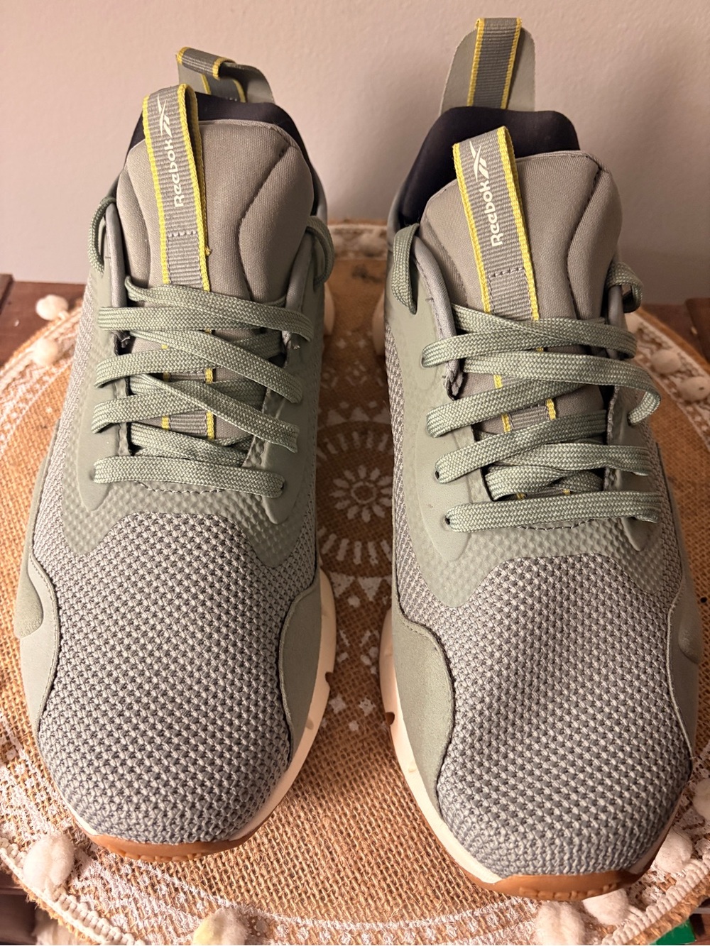 Reebok Men's Olive Green and Yellow Accent Sneakers